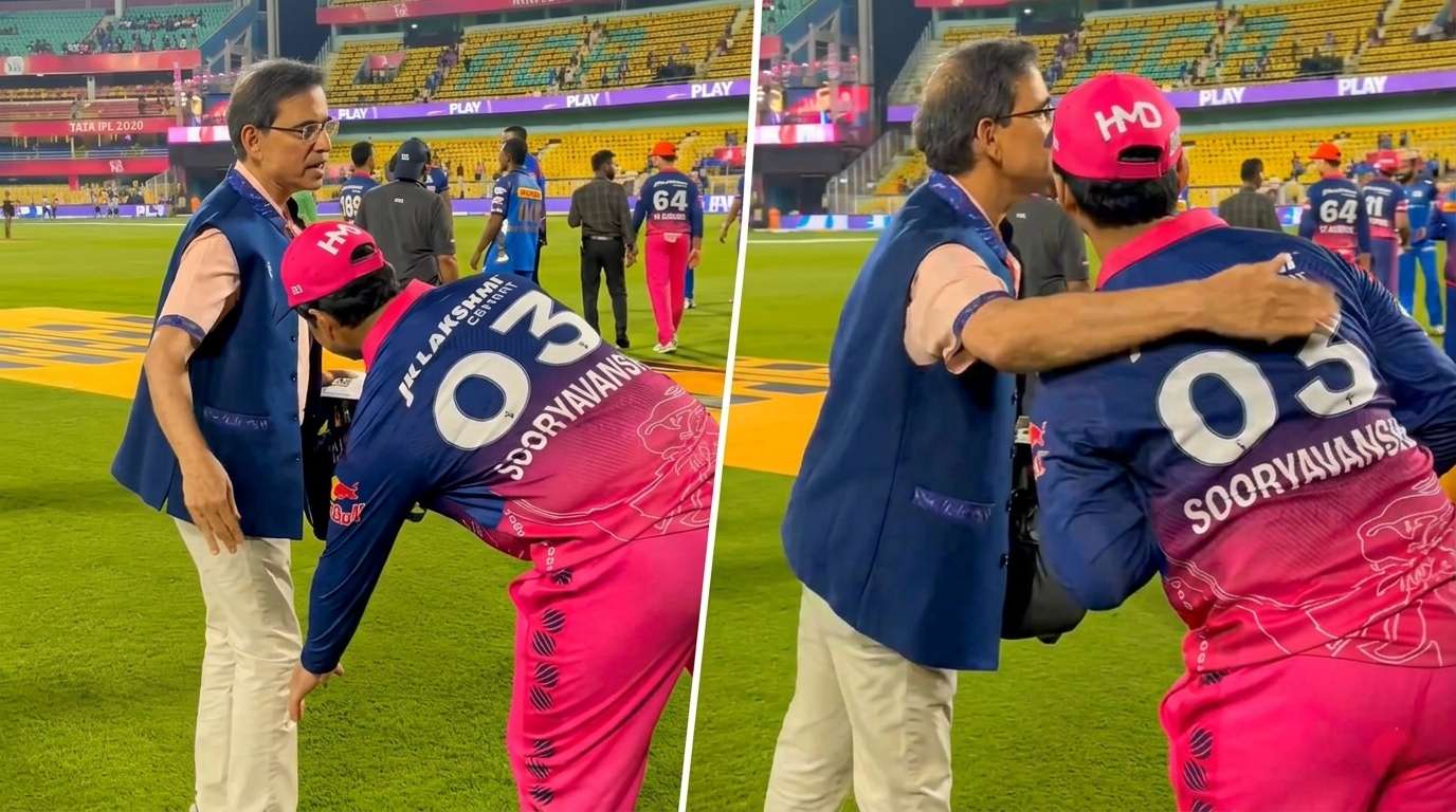 Vaibhav Suryavanshi touches Harsha Bhogle feet IPL 2026 viral video