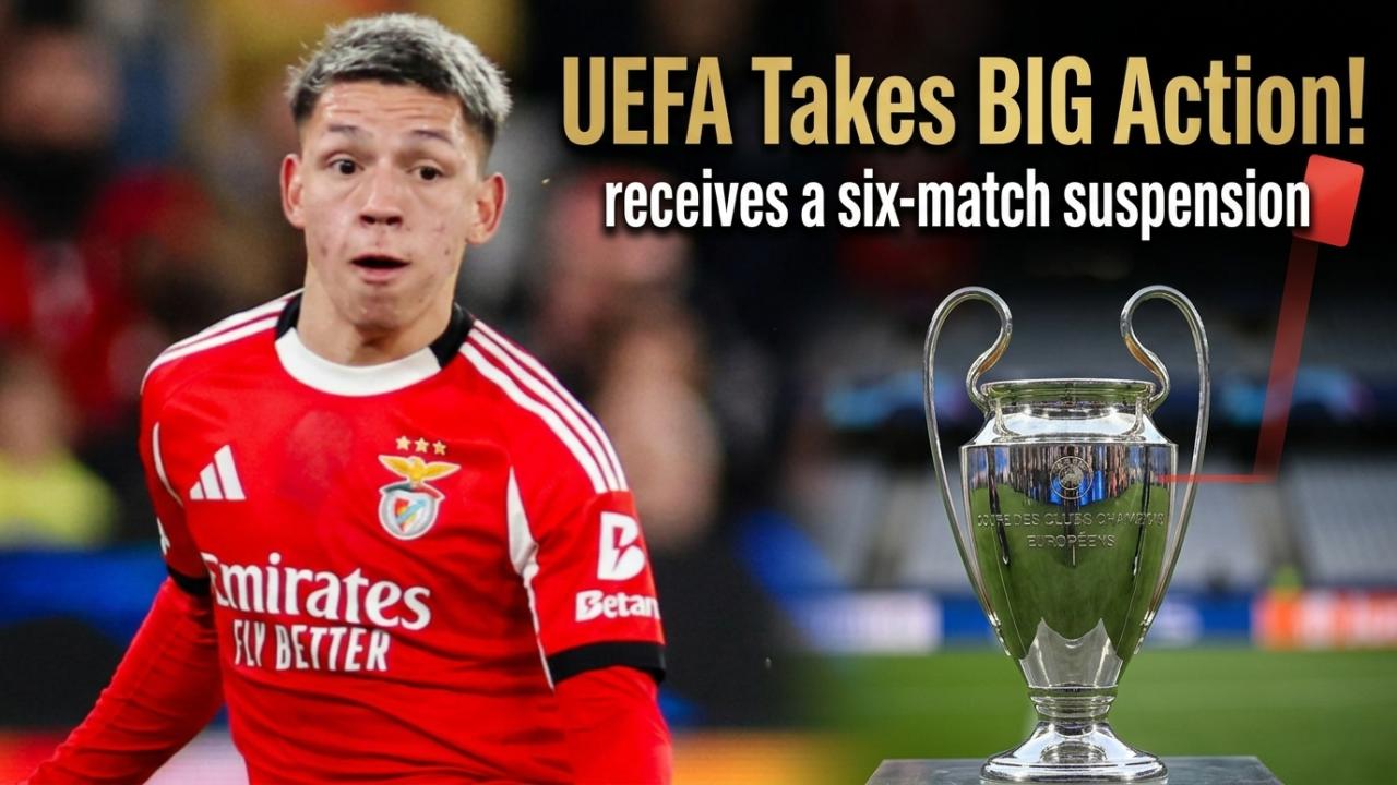 Prestianni UEFA Ban: receives a 6 match suspension for discriminatory conduct towards Vinicius Junior