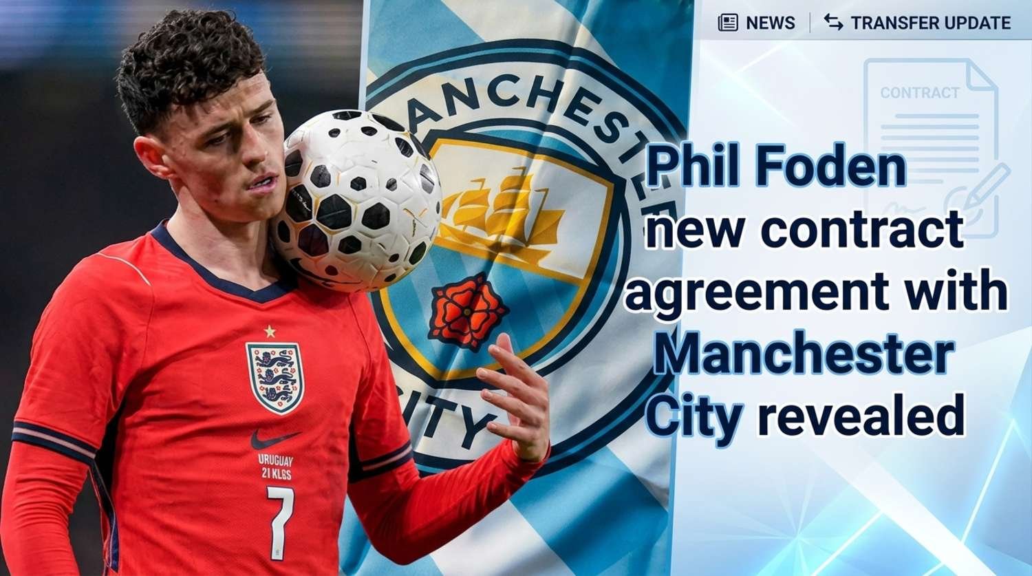 Phil Foden Manchester City contract news featured image with player and logo.