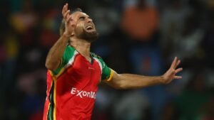 Imran Tahir celebrates his career-best 5/17 for Guyana Amazon Warriors in CPL 2026