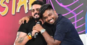 S Sreesanth and Sanju Samson during KCL 2026 final presentation ceremony after viral handshake video