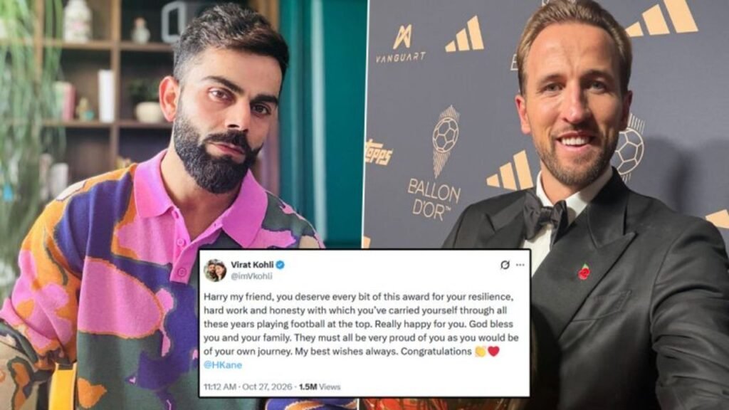 Virat Kohli congratulates Harry Kane after the Bayern Munich and England striker wins the 2026 Ballon d’Or.