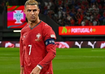 Cristiano Ronaldo in Portugal's national team kit amid the Portuguese Football Federation's provisional suspension following his national team walkout.