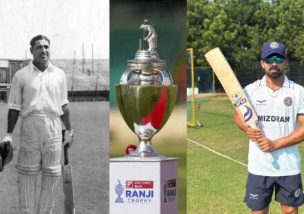 Chinmay Sutar celebrates his historic 400-run innings for Mizoram against Nagaland in the Ranji Trophy.