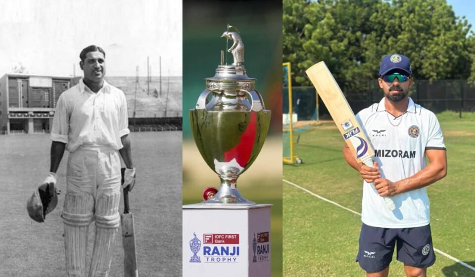 Chinmay Sutar celebrates his historic 400-run innings for Mizoram against Nagaland in the Ranji Trophy.