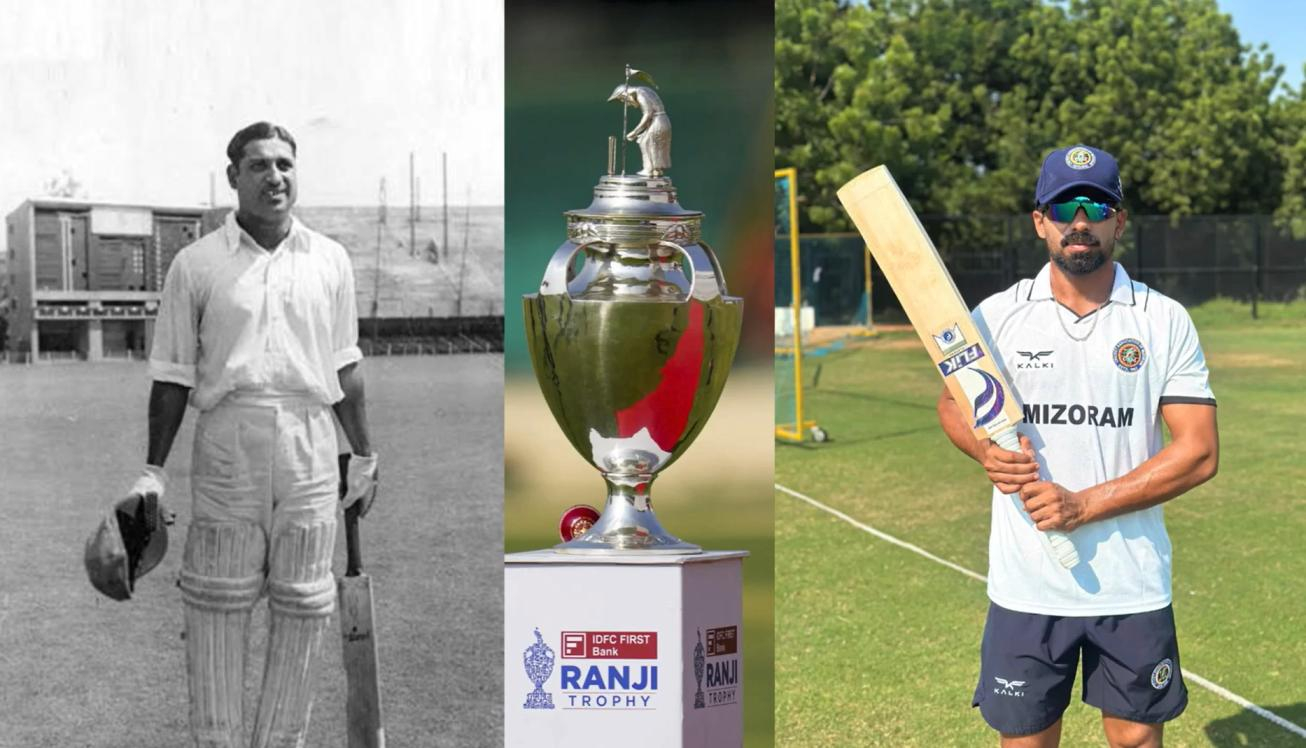 Chinmay Sutar celebrates his historic 400-run innings for Mizoram against Nagaland in the Ranji Trophy.