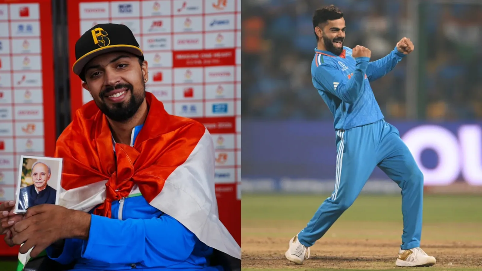 Pranav Soorma celebrates his Asian Para Games gold medal after setting an Asian record in the combined F51 F52 F53 discus throw event.