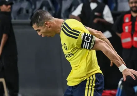 Cristiano Ronaldo celebrates scoring his 980th career goal for Al-Nassr against Al-Diriyah in the Saudi Pro League in October 2026.