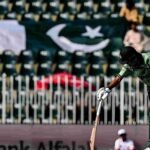 Babar Azam celebrates completing 16,000 international runs for Pakistan against Sri Lanka in Rawalpindi.
