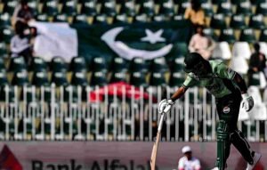 Babar Azam celebrates completing 16,000 international runs for Pakistan against Sri Lanka in Rawalpindi.