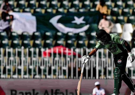 Babar Azam celebrates completing 16,000 international runs for Pakistan against Sri Lanka in Rawalpindi.