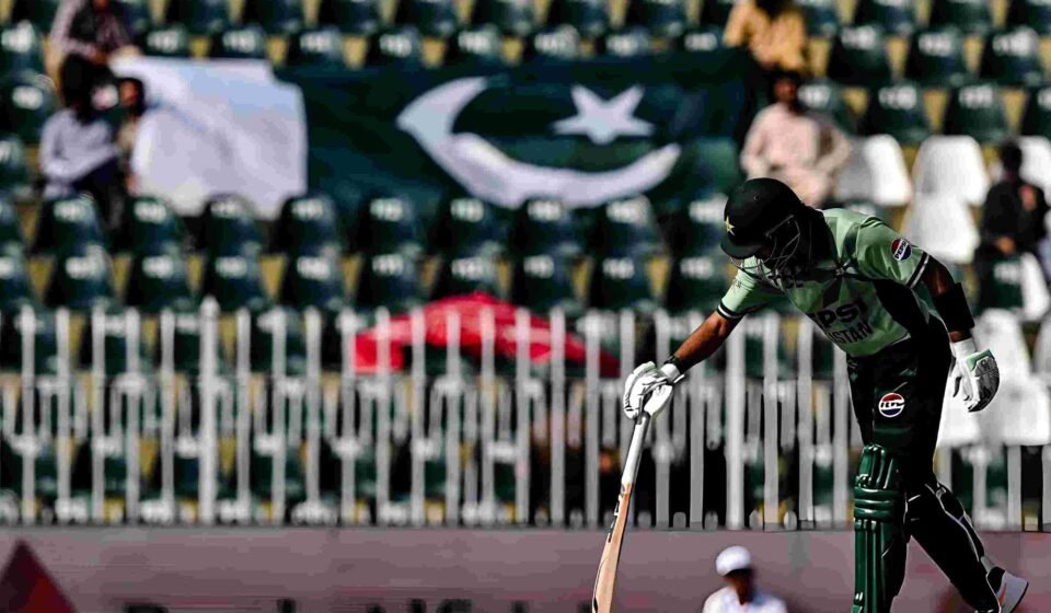 Babar Azam celebrates completing 16,000 international runs for Pakistan against Sri Lanka in Rawalpindi.