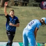 Chad Laycock celebrates his record-breaking five-wicket over against the Titans in the CSA Pro20 Cup 2026.