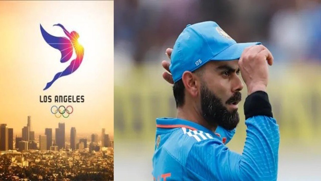 Cricket players competing in a T20 international match ahead of the Los Angeles 2028 Olympics cricket qualifiers