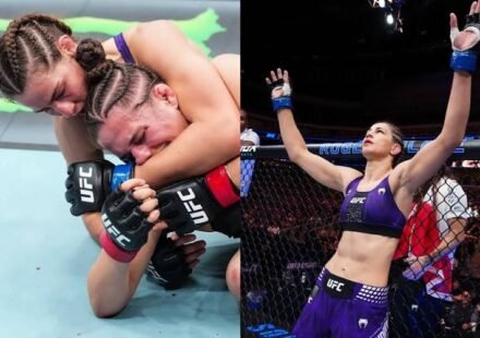 Jasmine Jasudavicius during her UFC fight amid controversy over a reported $10,000 fine for peppermint gum