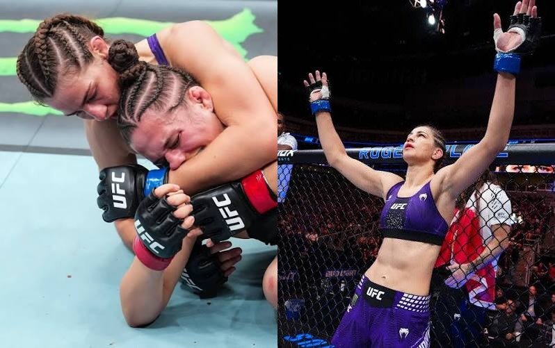 Jasmine Jasudavicius during her UFC fight amid controversy over a reported $10,000 fine for peppermint gum