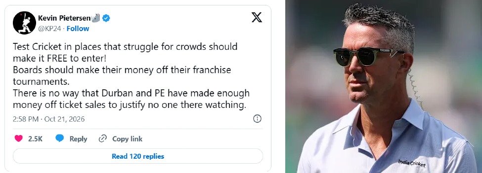 Kevin Pietersen calls for free Test cricket tickets amid empty stands during the South Africa vs Australia Test series
