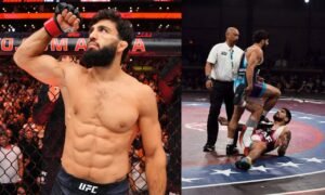 Arman Tsarukyan faces Dillon Danis during their RAF 14 middleweight crossover wrestling match in Las Vegas.