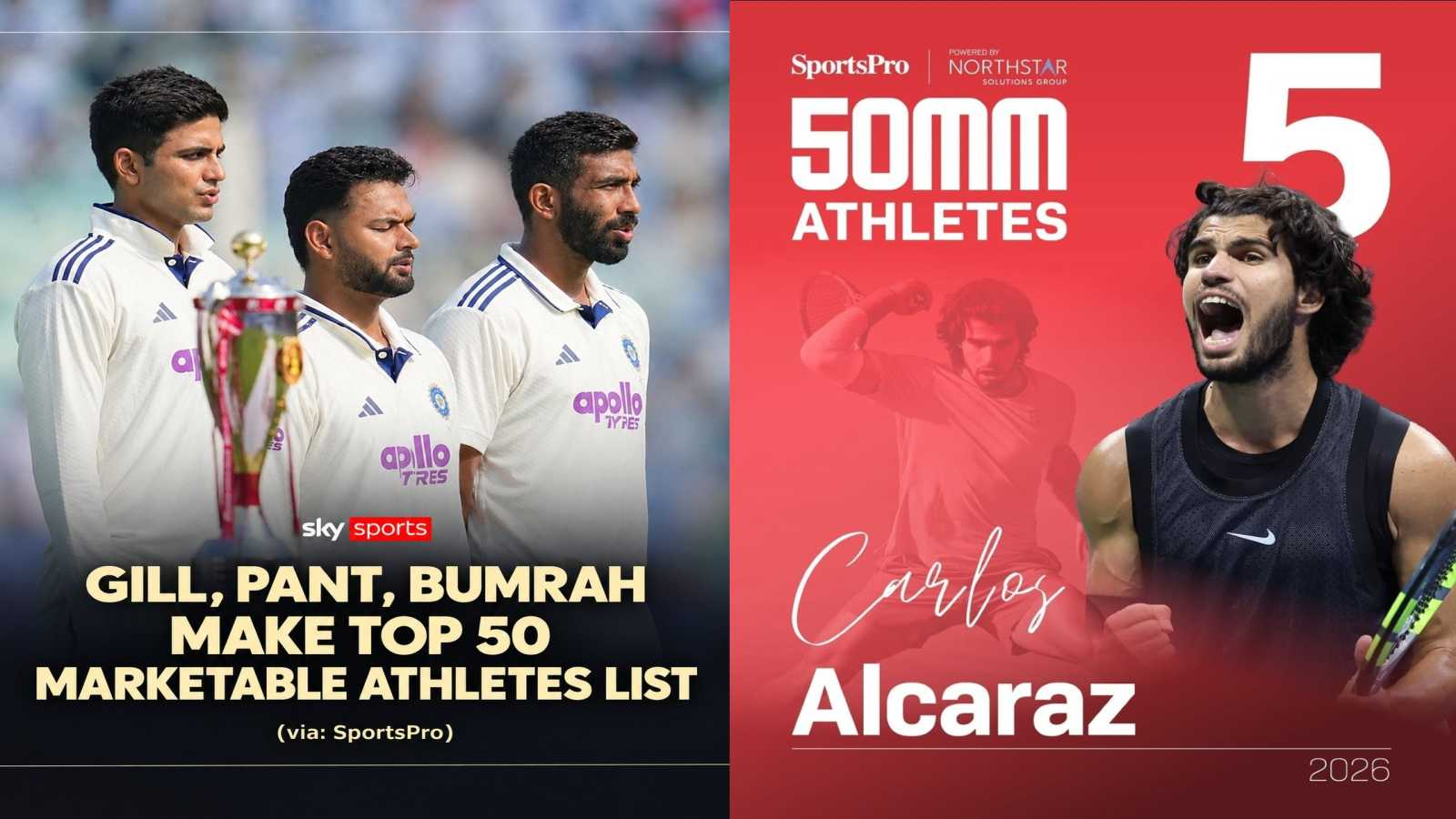 Shubman Gill and Cristiano Ronaldo ranked 13th and 14th in SportsPro 50 Most Marketable Athletes 2026 list.