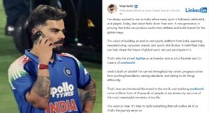 Virat Kohli makes his LinkedIn debut at 37 to share his vision for Agilitas Sports and one8 sportswear brand.