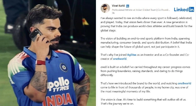 Virat Kohli makes his LinkedIn debut at 37 to share his vision for Agilitas Sports and one8 sportswear brand.