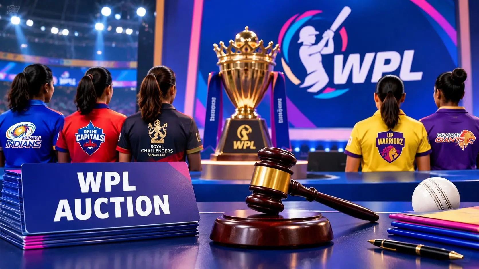 WPL 2027 auction preview featuring the five Women's Premier League teams, remaining purse details and top players