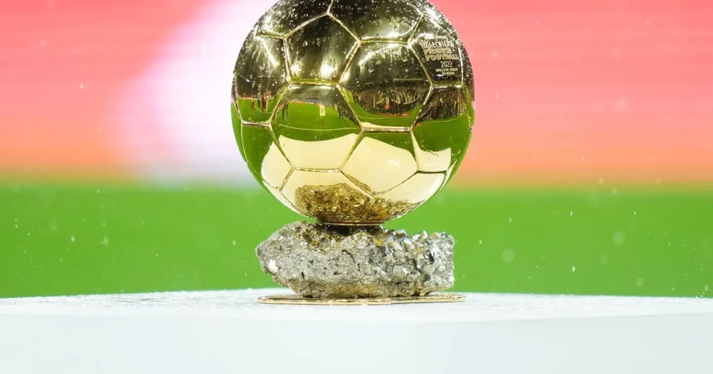 Ballon d'Or 2026 trophy with Harry Kane, Kylian Mbappe and Lamine Yamal among the leading nominees