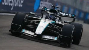 George Russell leads Charles Leclerc and Lando Norris during Singapore Grand Prix practice 2026