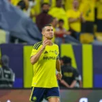 Cristiano Ronaldo celebrates after scoring for Al-Nassr against Neftchi Fergana in Riyadh after a missile threat delayed the AFC Champions League Elite match