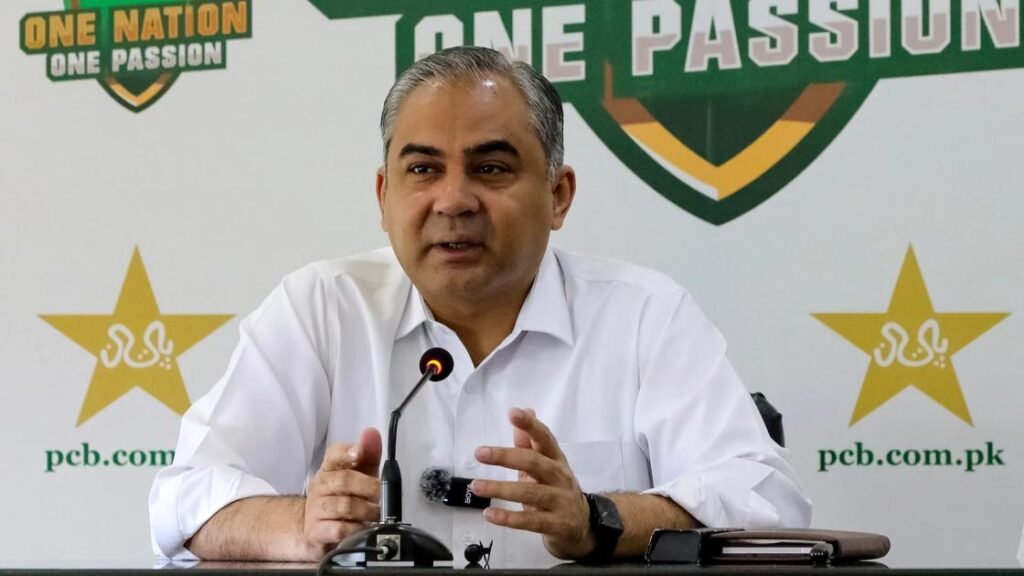 Mohsin Naqvi and Pakistan cricket players amid the reported $25,000 PCB NOC fee controversy ahead of Nepal Premier League 2026
